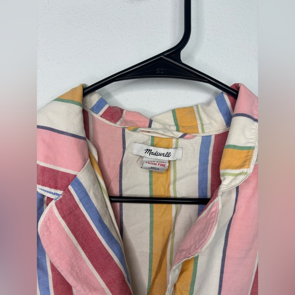 MADEWELL COLORFUL STRIPED BUTTON DOWN CASUAL BLOUSE SZ SMALL - Picture 4 of 7